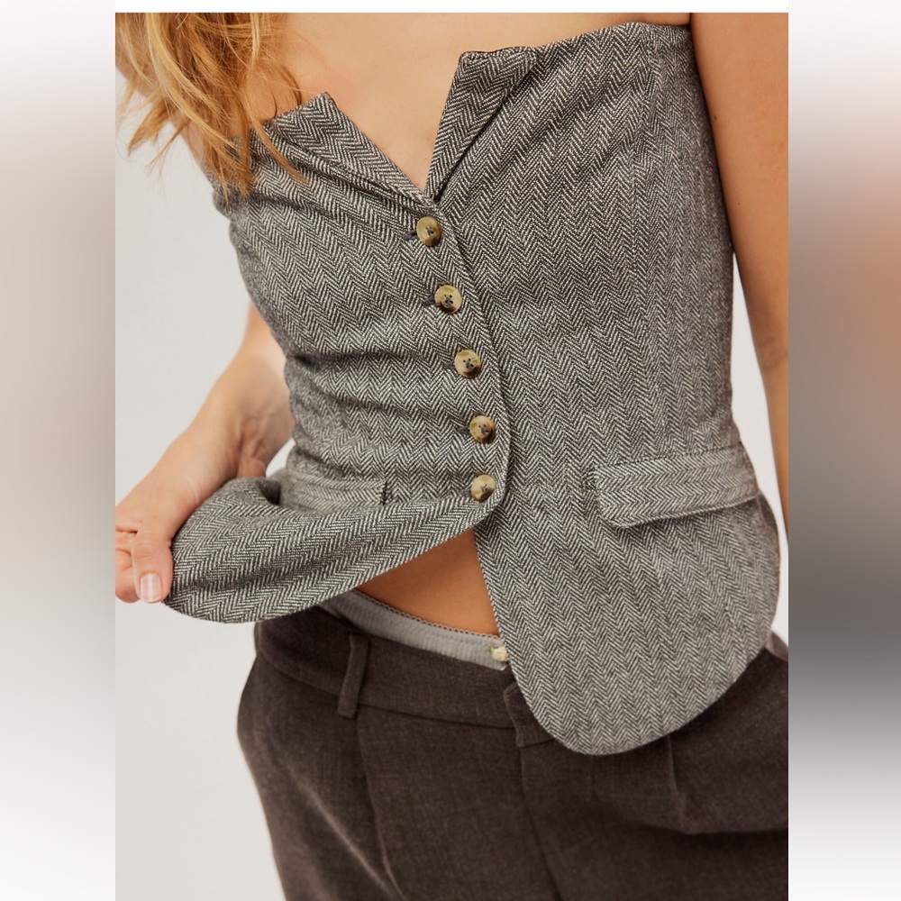 Herringbone Tailored Vest in Gray